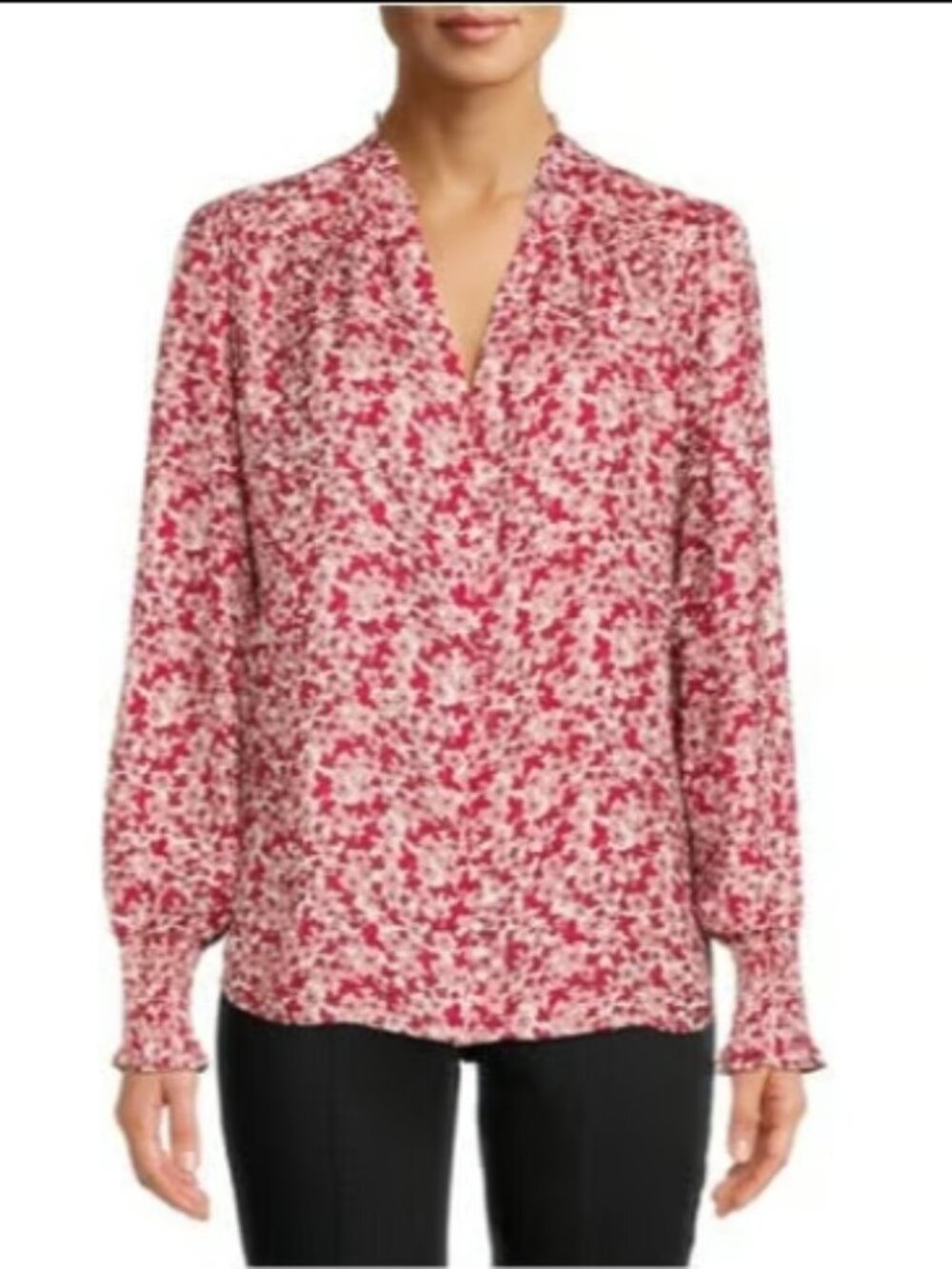 Cooper & Ella Women's Red & Pink Floral Long Sleeve Button Front Blouse